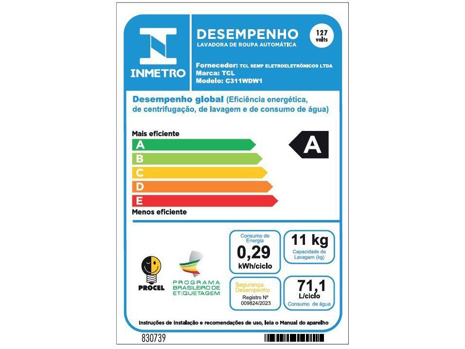 Lava e Seca TCL 11kg C311WDW Inverter - 15