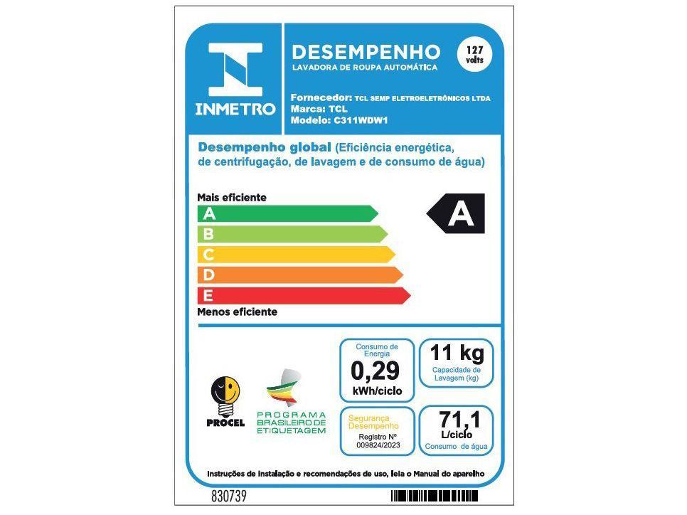 Lava e Seca TCL 11kg C311WDW Inverter - 9