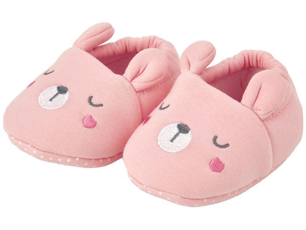 Pantufa Infantil de Algodão Sapatilha Urso Rosa Antiderrapante - 1