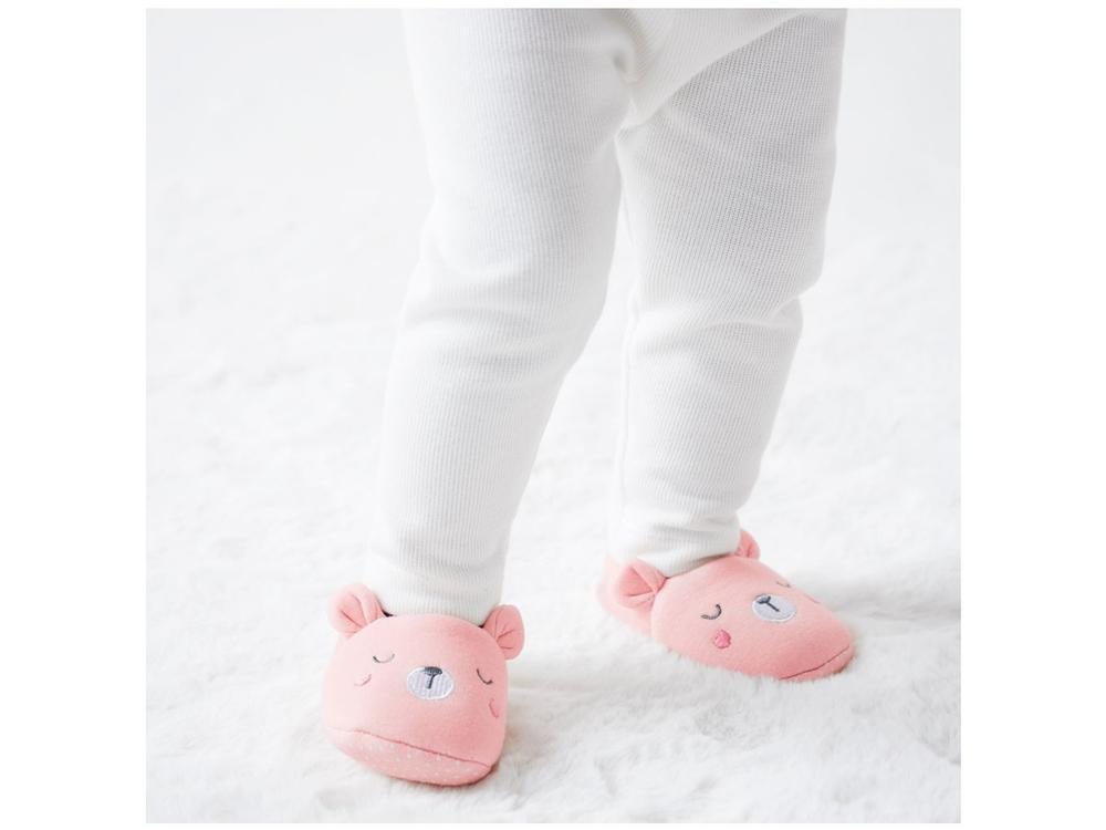 Pantufa Infantil de Algodão Sapatilha Urso Rosa Antiderrapante - 2