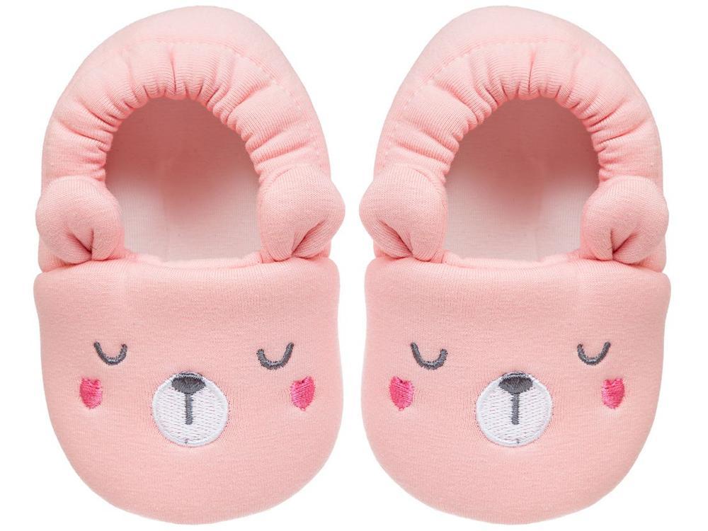 Pantufa Infantil de Algodão Sapatilha Urso Rosa Antiderrapante - 3
