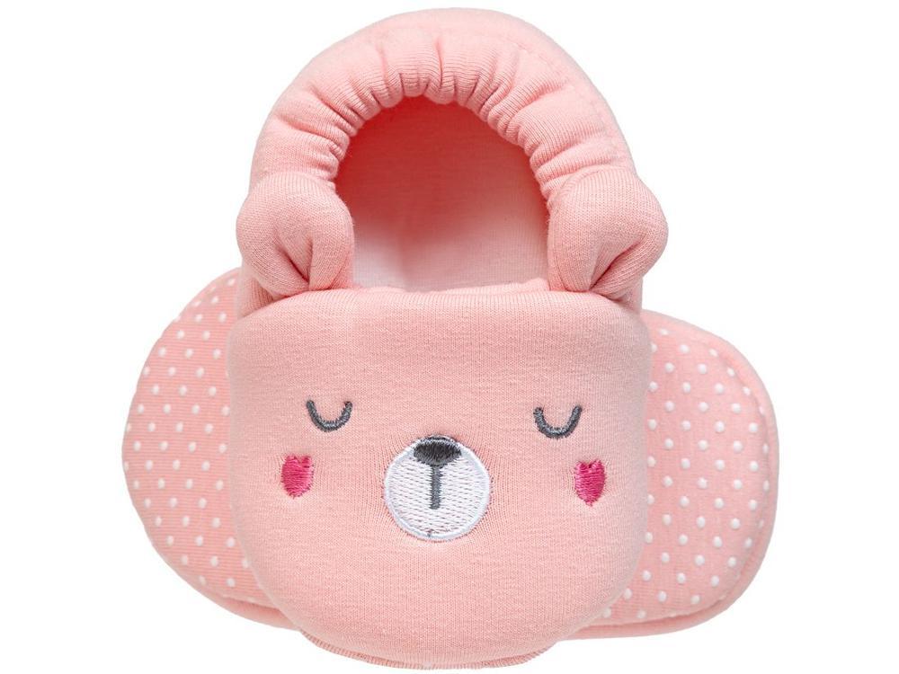 Pantufa Infantil de Algodão Sapatilha Urso Rosa Antiderrapante - 5