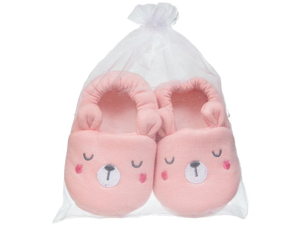 Pantufa Infantil de Algodão Sapatilha Urso Rosa Antiderrapante - 6