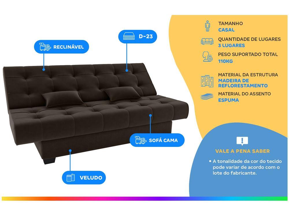 Sofá-cama 3 Lugares Casal Reclinável Veludo Matrix Laila - 2