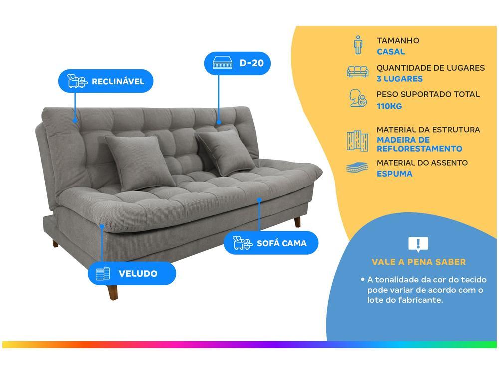 Sofá-cama 3 Lugares Casal Reclinável Veludo Matrix Duda - 2
