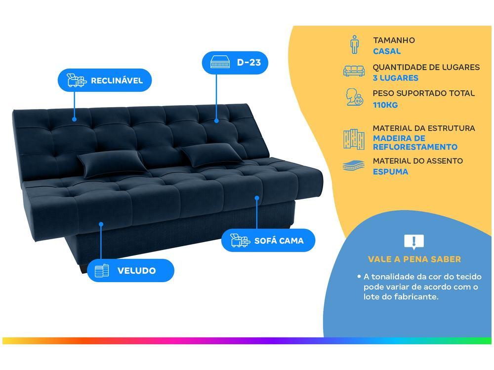 Sofá-cama 3 Lugares Casal Reclinável Veludo Matrix Laila - 2