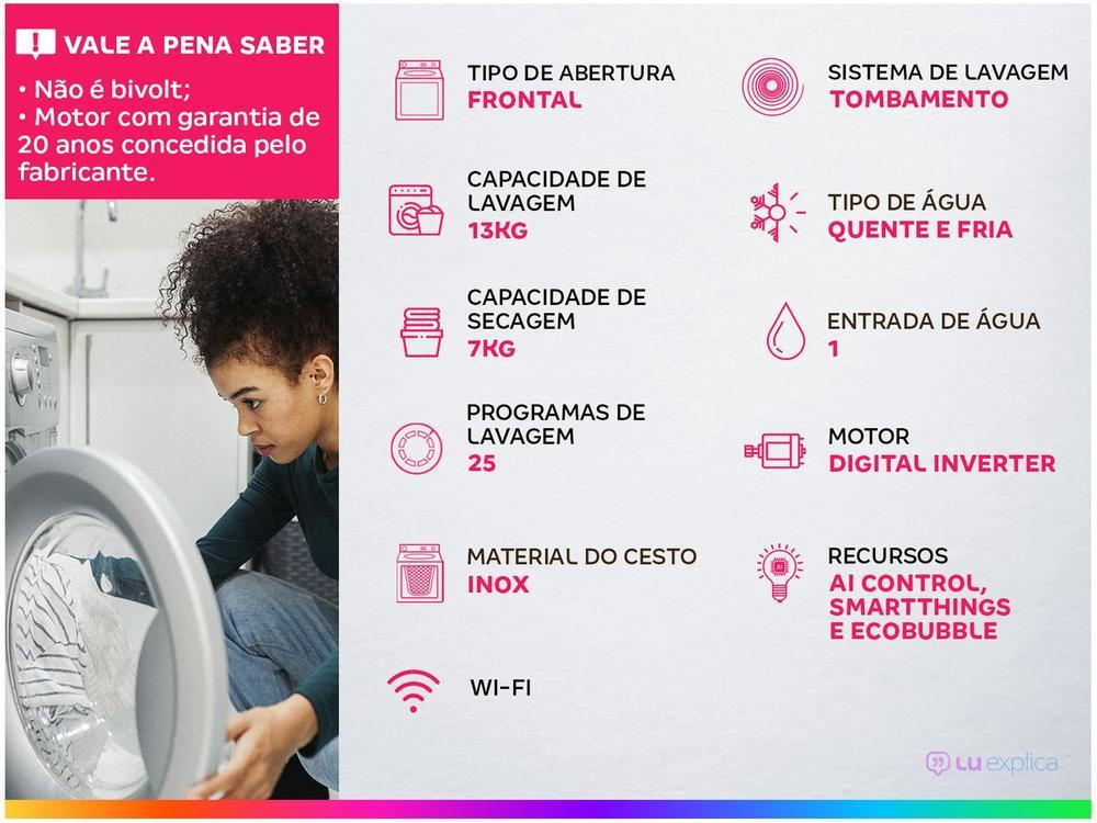 Lava e Seca Smart Samsung WD13T 13kg Digital Inverter 3 em 1 Água Quente e Fria Branca - 2