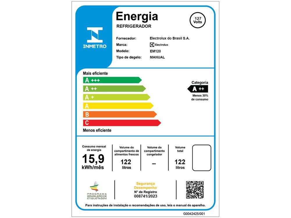Frigobar Electrolux 122L Branco Efficient com Controle de Temperatura EM120 - 8