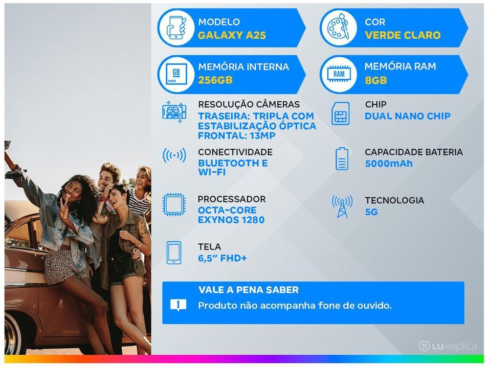 Smartphone Samsung Galaxy A25 6,5" 256GB Verde Claro 5G 8GB RAM Câm Tripla 50MP + Selfie 13MP Bateria 5000mAh Dual Chip - 2
