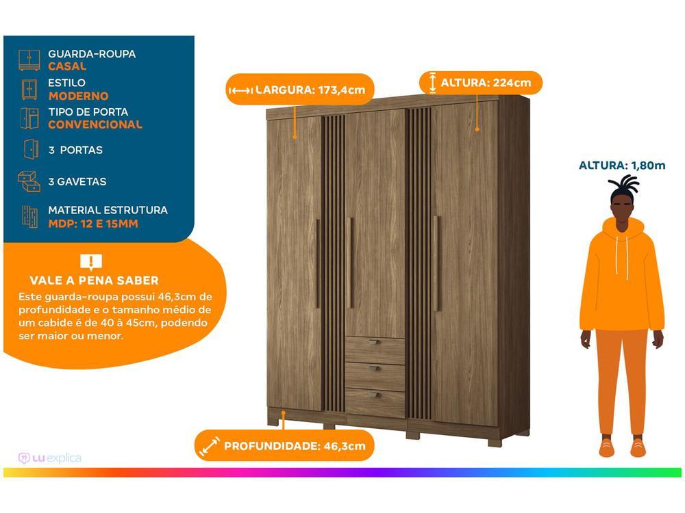 Guarda-roupa Casal 3 Portas 3 Gavetas Santos Andirá Aurora 3.3 - 2