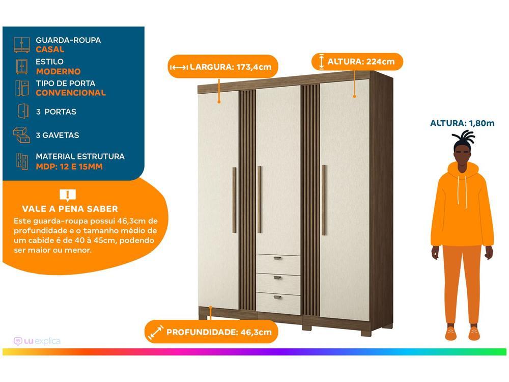 Guarda-roupa Casal 3 Portas 3 Gavetas Santos Andirá Aurora 3.3 - 2