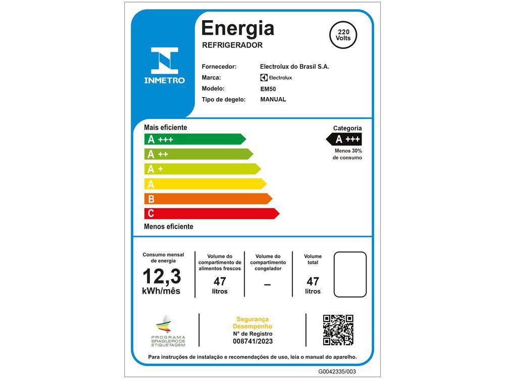 Frigobar Electrolux 47L Branco Efficient com Controle de Temperatura EM50 - 17