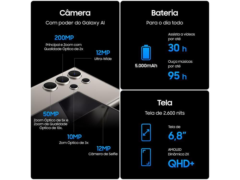 Smartphone Samsung Galaxy S24 Ultra 6,8" Galaxy AI 256GB Titânio Preto 5G 12GB RAM Câm. Quádrupla 200MP + Selfie 12MP Bateria 5000mAh Dual Chip - 4