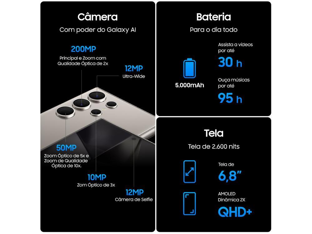 Smartphone Samsung Galaxy S24 Ultra 6,8" Galaxy AI 512GB Titânio Cinza 5G 12GB RAM Câm. Quádrupla 200MP + Selfie 12MP Bateria 5000mAh Dual Chip - 4
