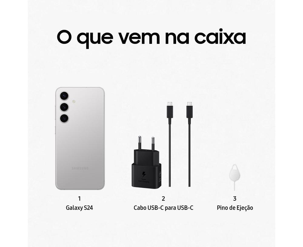 Smartphone Samsung Galaxy S24 6,2" Galaxy AI 128GB Cinza 5G 8GB RAM Câm. Tripla 50MP + Selfie 12MP Bateria 4000mAh Dual Chip - 6