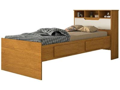Cama Solteiro Conquista Móveis Ravena Cinamomo e Off-White