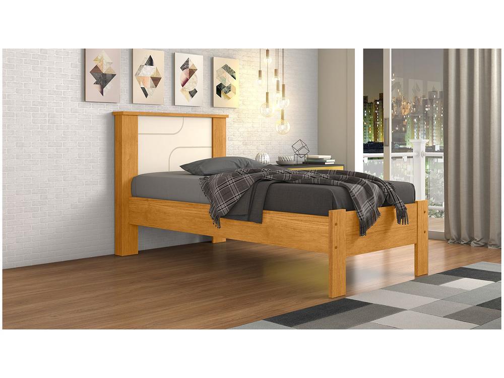 Cama de Solteiro Conquista Móveis Pérola Cinamomo e Off-White - 2