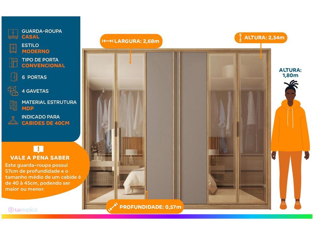 Guarda-roupa Casal 6 Portas 4 Gavetas Caemmun Cristal - 2
