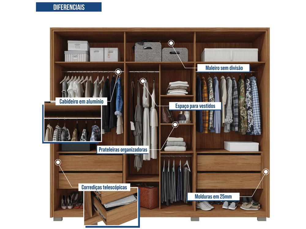 Guarda-roupa Casal 6 Portas 4 Gavetas Caemmun Cristal - 6