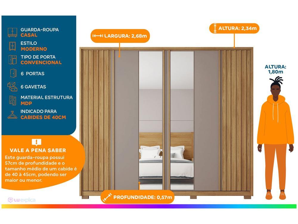 Guarda-roupa Casal com Espelho 6 Portas 6 Gavetas Caemmun Apollo - 2