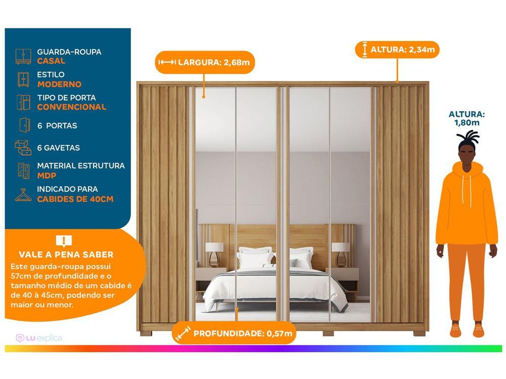 Guarda-roupa Casal com Espelho 6 Portas 6 Gavetas Caemmun Apollo - 2
