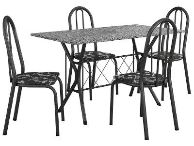 Mesa de Jantar 4 Cadeiras Retangular Preto Artefamol Ravena