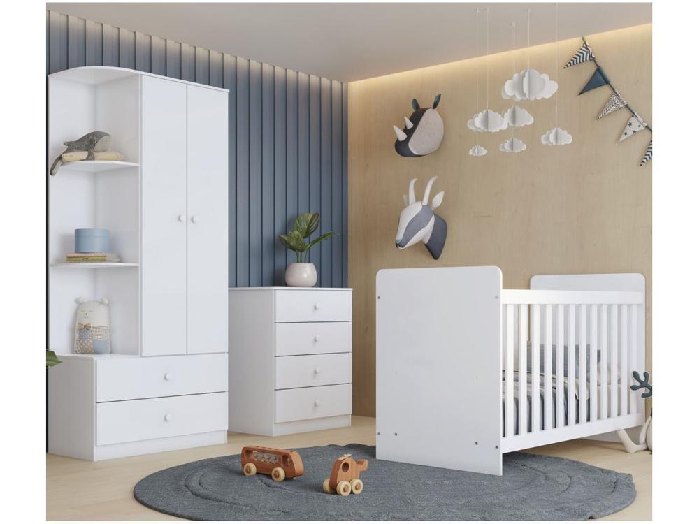 Quarto de Bebê Completo com Guarda-roupa Berço e Cômoda Henn Labirinto Branco - 1