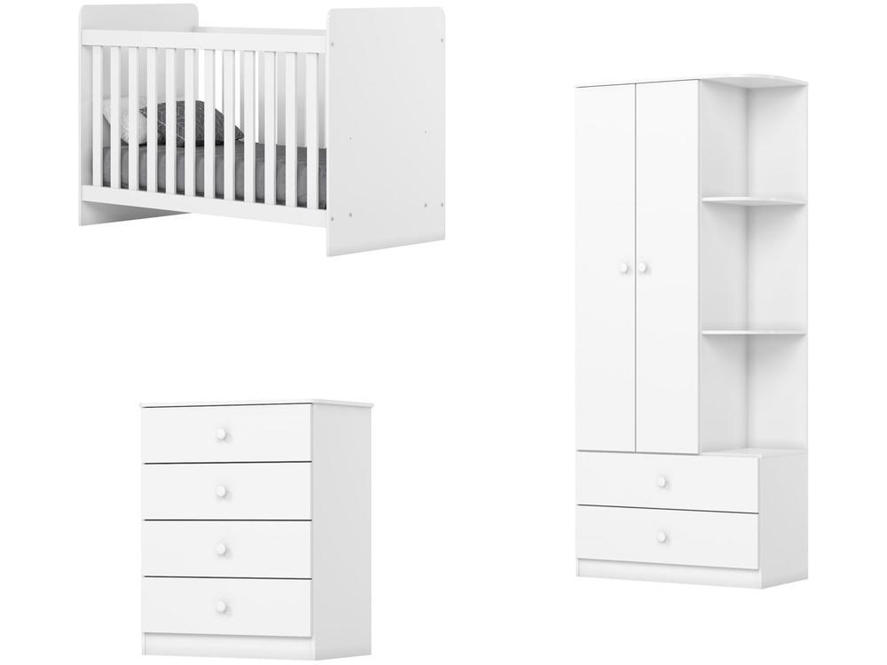 Quarto de Bebê Completo com Guarda-roupa Berço e Cômoda Henn Labirinto Branco - 3