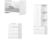 Quarto de Bebê Completo com Guarda-roupa Berço e Cômoda Henn Labirinto Branco - 3