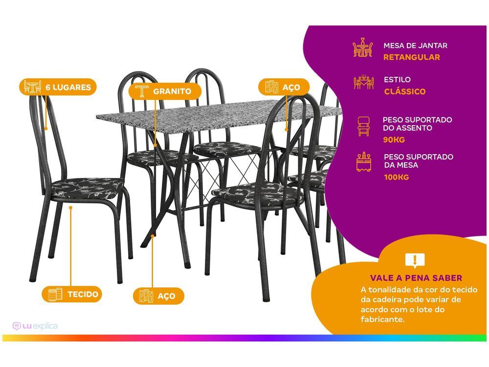 Mesa de Jantar 6 Cadeiras Retangular Preta Artefamol Ravena - 2
