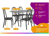 Mesa de Jantar 6 Cadeiras Retangular Preta Artefamol Ravena - 2