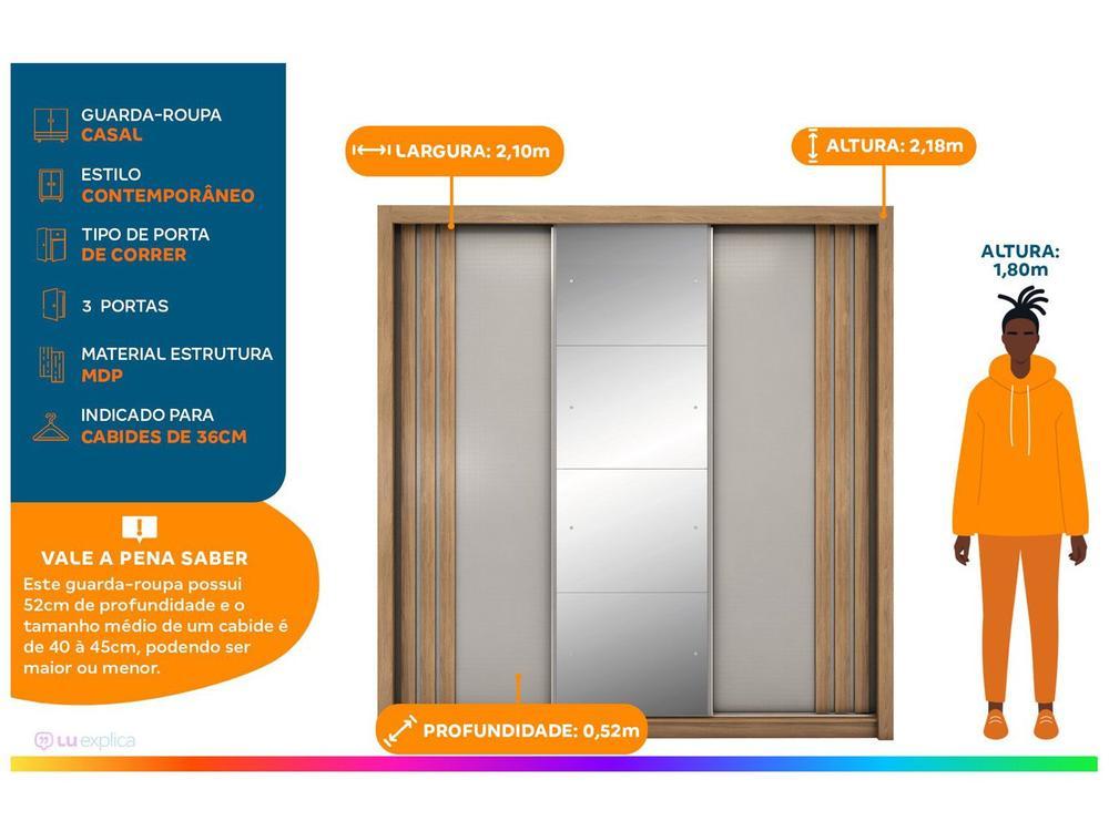 Guarda-roupa Casal com Espelho 3 Portas de Correr 2 Gavetas Demóbile Cannes - 2