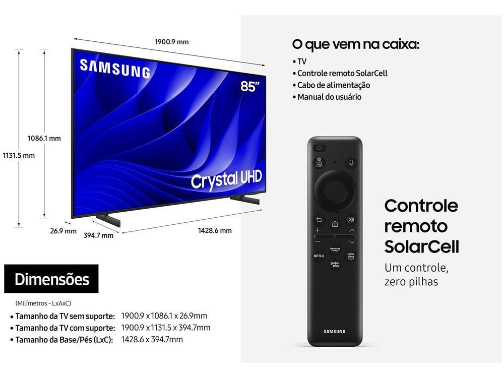 Smart TV 85” 4K UHD LED Samsung Crystal 85DU8000 - 15