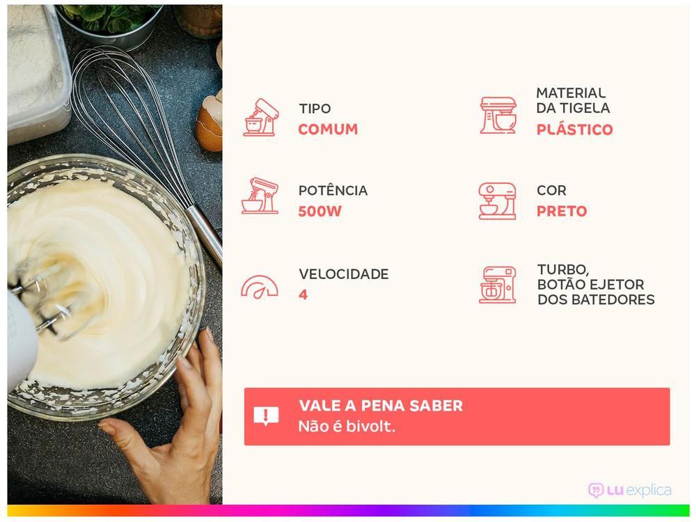 Batedeira Britânia Preta 500W 4 Velocidades 4,3L Pérola 550 - 2