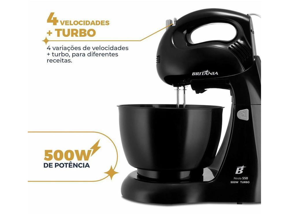 Batedeira Britânia Preta 500W 4 Velocidades 4,3L Pérola 550 - 4