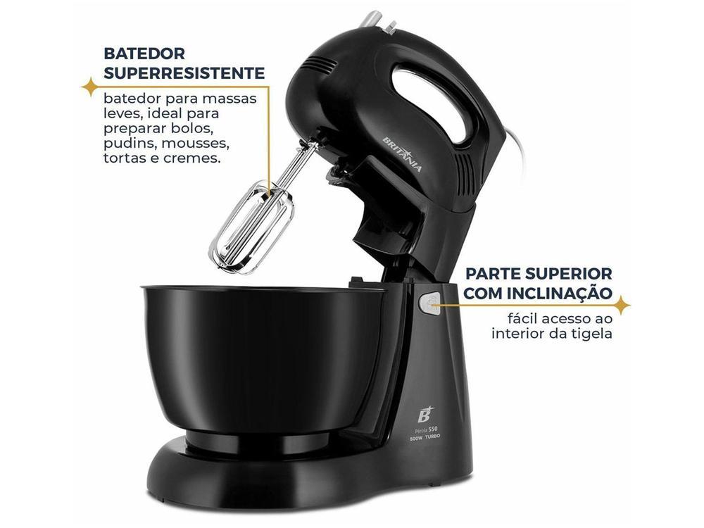 Batedeira Britânia Preta 500W 4 Velocidades 4,3L Pérola 550 - 6