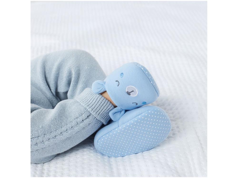 Pantufa Infantil de Algodão Sapatilha Urso Azul Antiderrapante - 2