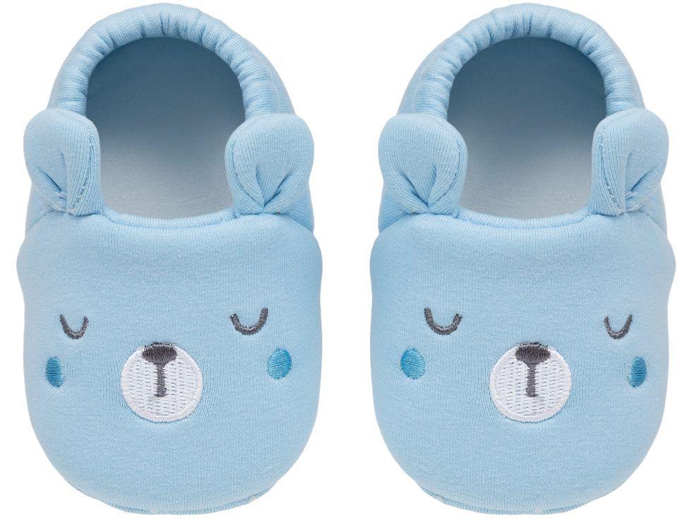 Pantufa Infantil de Algodão Sapatilha Urso Azul Antiderrapante - 3