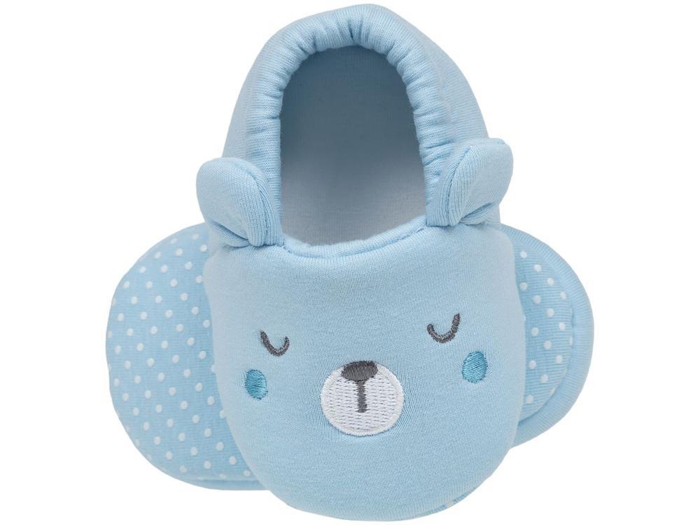 Pantufa Infantil de Algodão Sapatilha Urso Azul Antiderrapante - 5