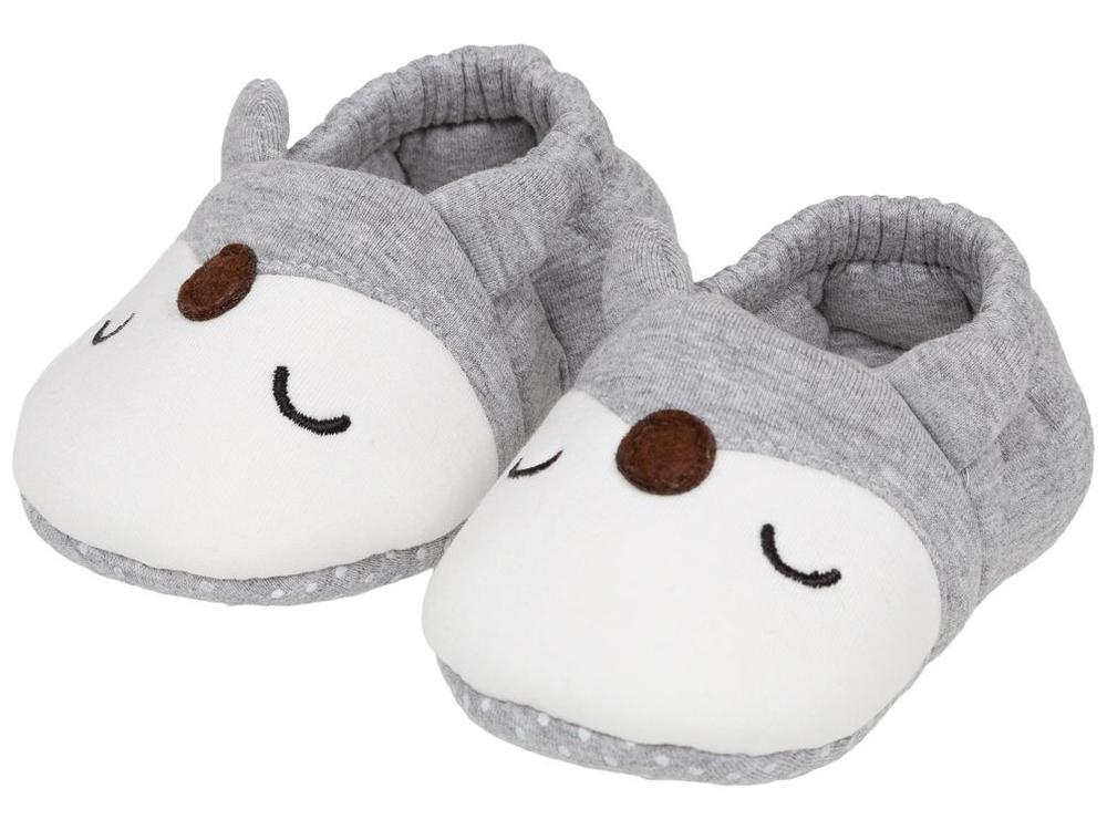 Pantufa Infantil de Algodão Sapatilha Raposa Cinza Antiderrapante - 1