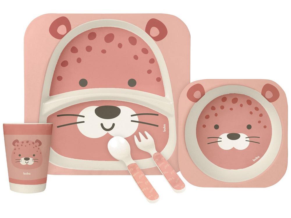 Kit Refeição Infantil Buba Oncinha 5 Peças Rosa - 1