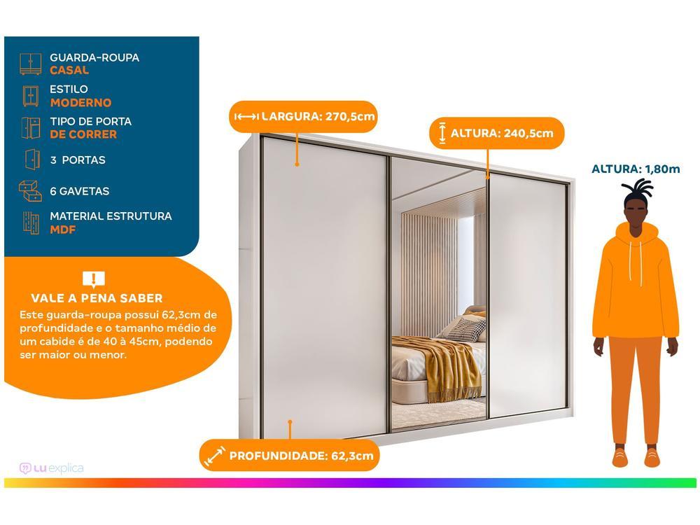 Guarda-roupa Casal com Espelho 3 Portas 6 Gavetas Caemmun Spazio - 2