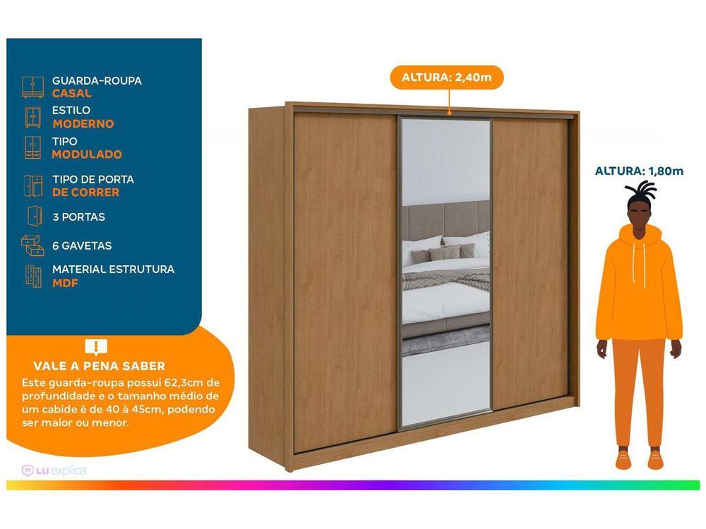Guarda-roupa Casal com Espelho 3 Portas 6 Gavetas Caemmun Spazio - 2