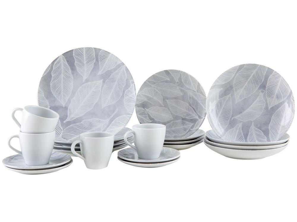 Aparelho de Jantar e Cappuccino 20 Peças Tramontina Redondo de Porcelana Cinza Arbo 96589038 - 1