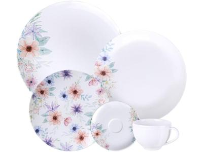 Aparelho de Jantar e Chá 20 Peças Tramontina Redondo de Porcelana Branco Floratta 96589024