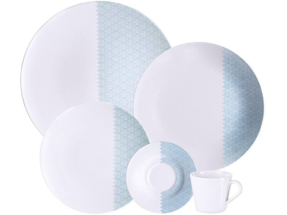Aparelho de Jantar e Chá 20 Peças Tramontina Redondo de Porcelana Branco e Azul Aquarius 96589056 - 1
