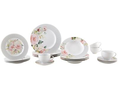 Aparelho de Jantar e Chá 20 Peças Tramontina Redondo de Porcelana Branco Ornatta 96589050