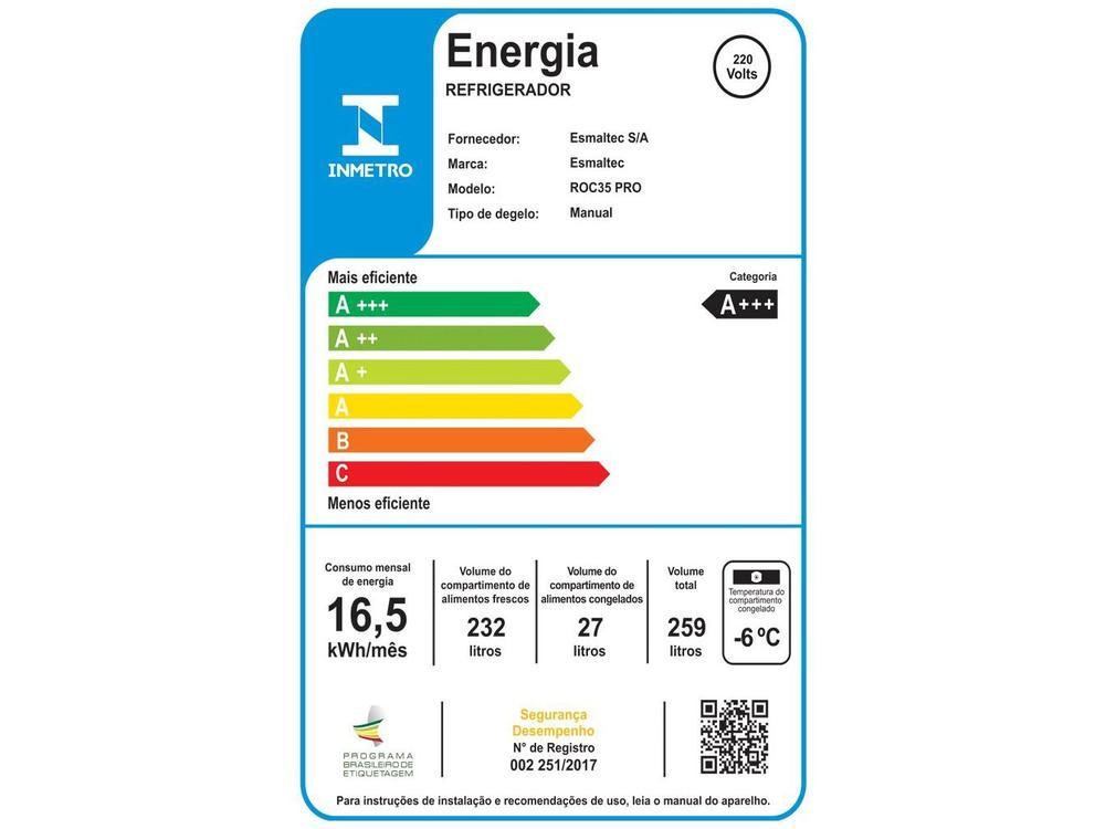 Geladeira/Refrigerador Esmaltec 1 Porta Branca 259L Roc35 Pro - 20