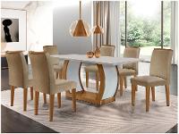 Mesa de Jantar 6 Cadeiras Retangular Imbuia e Off White Tampo de MDF Rufato Jade - 1