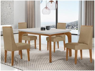 Mesa de Jantar 4 Cadeiras Retangular Imbuia e Off White Tampo de MDF Rufato Londrina
